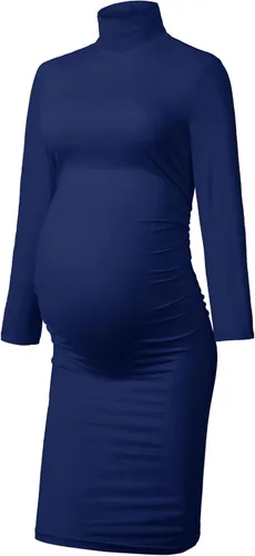 Vista 5 de Vestido de maternidad de manga larga con cuello alto, vestido de embarazo ajustado a media pierna para uso casual, sesión de fotos, baby shower
