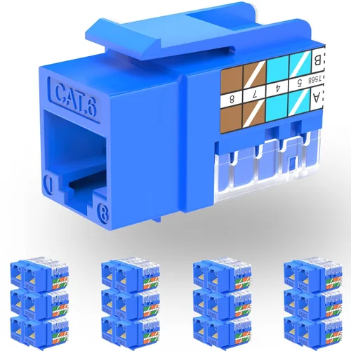 Vista 21 de Rapink RJ45 Conector Keystone Cat6 Soporte 10G, Conectores Keystone UTP 10 Pack para Placa de Pared y Panel de Conexiones, RJ45 Keystone 90 Grados