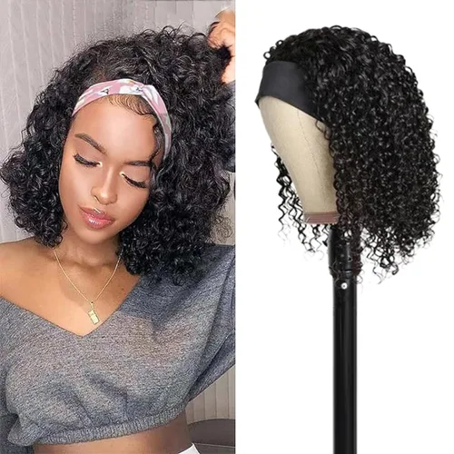 Vista 13 de Peluca de cabello humano con diadema de ondas profundas, sin pegamento, pelucas de cabello rizado sin encaje frontal, pelucas de cabello humano