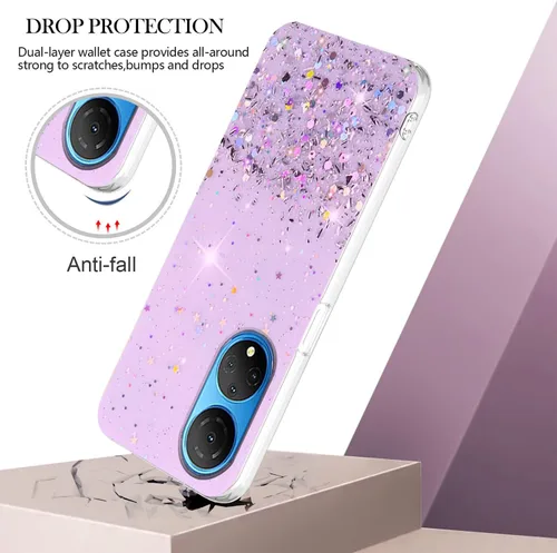 Vista 3 de Funda compatible con Honor X7, diseño estético transparente con purpurina, funda de silicona para Honor X7, funda protectora transparente