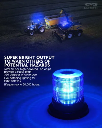 Vista 2 de LUMENIX - Mini barra de luces estroboscópicas para carretilla elevadora, 60 LED, color azul