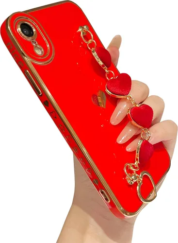 Vista 7 de Caseative - Carcasa para iPhone XR, color negro Pulsera de cadena con correa de corazón de amor chapado lindo