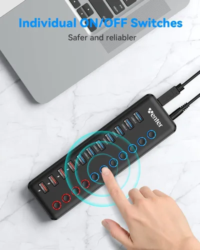 Vista 5 de Wenter Hub USB 3.0 alimentado, divisor de concentrador de 11 puertos