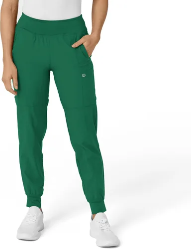 Vista 31 de Pantalón de hospital para mujer con cintura cómoda y estilo jogger, rojo, talla S Negro