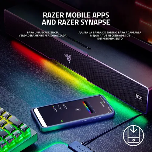 Vista 7 de Razer Leviathan V2: Barra de sonido multicontrolador para juegos de PC con subwoofer - THX Spatial Audio - Diseño compacto - Chroma RGB - Bluetooth
