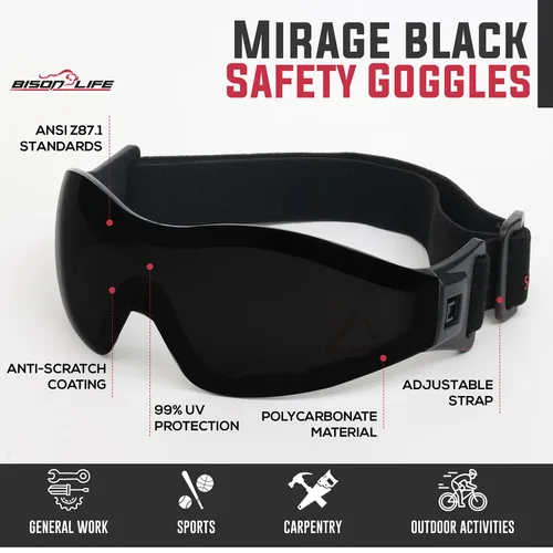 Vista 2 de BISON LIFE Gafas de seguridad Mirage con lente negra, ANSI Z87.1, paquete