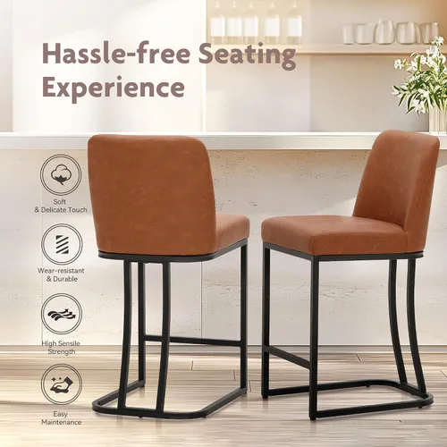 Vista 6 de ALPHA HOME Taburetes de mostrador con respaldos, taburetes de bar de 24 pulgadas para isla de cocina, silla de bar tapizada de piel sintética