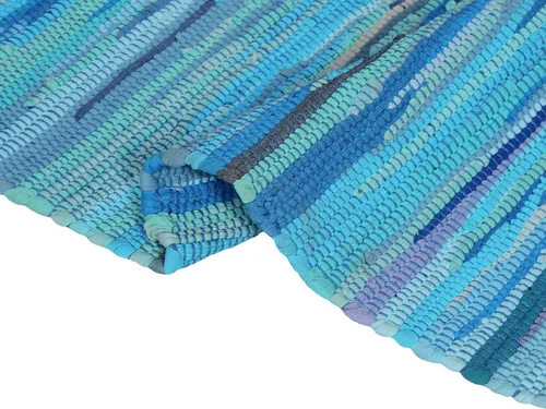 Vista 5 de Alfombra de trapo de algodón de 24 x 36 pulgadas, alfombra Chindi multicolor, tejida a mano, lavable y reversible para sala de estar, cocina Agua