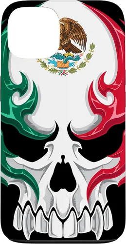 Vista 7 de Funda para iPhone 17 con diseño de bandera de México, diseño tribal de calavera mexicana