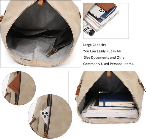 Vista 4 de KL928 Mochila vintage de lona Mochila grande informal para viajes al aire libre, mochila de senderismo para hombres y mujeres, caqui