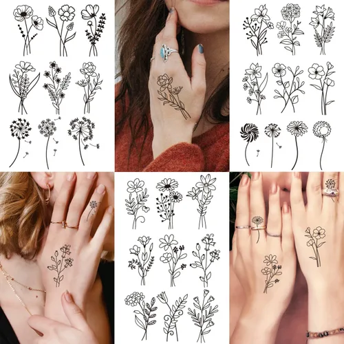 Vista 6 de Cerlaza 100 hojas de tatuajes temporales para mujeres adultas, 420 estilos mixtos, calcomanías de tatuaje falsas de ramas pequeñas que se ven reales