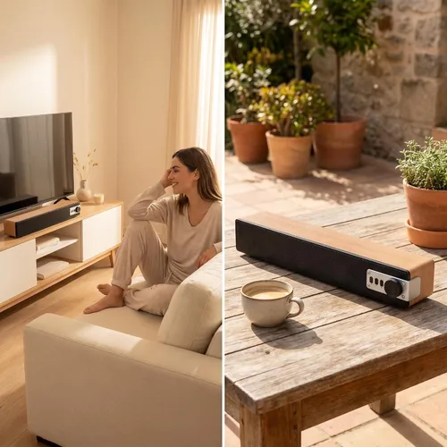 Vista 6 de Altavoz Bluetooth de madera retro con ruido blanco, sonido estéreo RMS de 10 W, altavoz de audio para el hogar, BT5.3/AUX/TF/USB/FM, altavoz