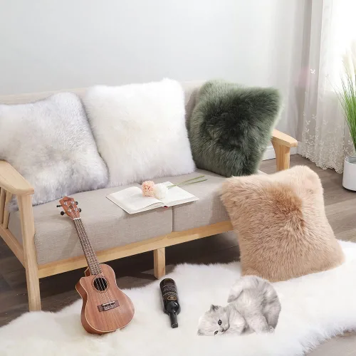 Vista 6 de LLB Fundas de almohada de lana de oveja auténticas para sofá, fundas de almohada decorativas y esponjosas cuadradas, fundas de almohada de 18x18