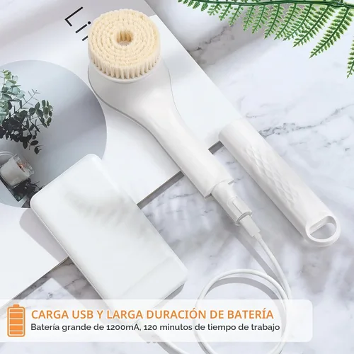 Vista 5 de Cepillo corporal eléctrico recargable para ducha, cepillo de baño exfoliante de mango largo para ducha, aplicador de loción para la espalda