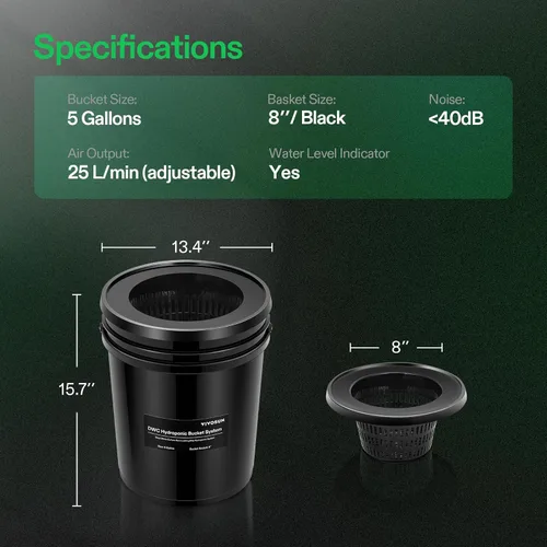 Vista 2 de VIVOSUN DWC Sistema de cultivo hidropónico con kit de goteo superior, cultivo de agua profunda de 5 galones, sistema de jardín de goteo recirculante