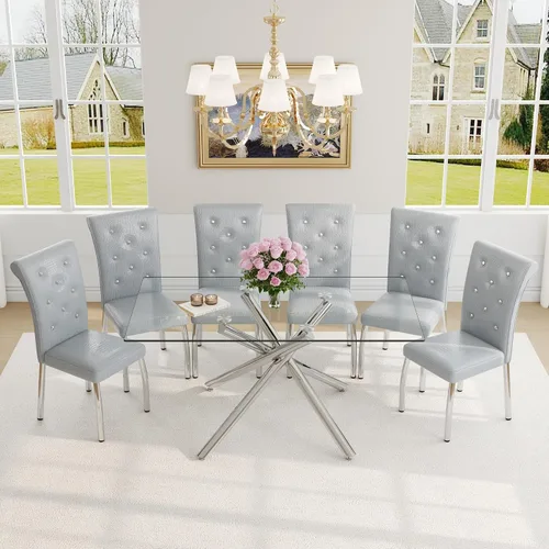 Vista 15 de Juego de mesa de comedor moderna para mesa de comedor negra de 4,63 pulgadas, juego de 4 con patas de metal dorado, mesa de cocina rectangular