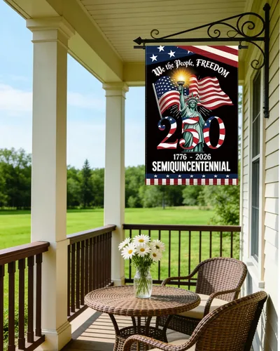 Vista 7 de Bandera de jardín de 250 años de América, bandera patriótica del 4 de julio de 250 aniversario de Estados Unidos, impermeable de doble cara