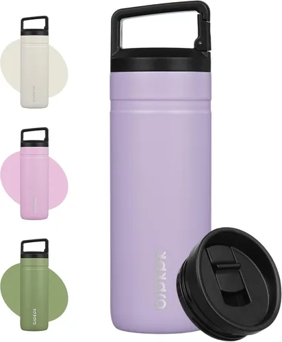 Vista 14 de BJPKPK - Botella de agua aislada con 2 tapas, vaso/taza de viaje de acero inoxidable de 20 onzas con aislamiento al vacío de doble pared, taza