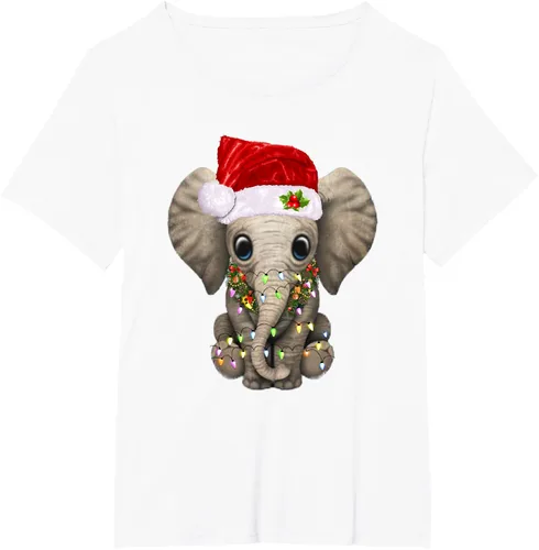 Vista 75 de Lindo elefante de Navidad luz divertido elefante amante de Navidad regalo camiseta Negro