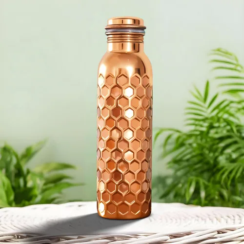 Vista 11 de ALV - Botella de agua de cobre de 34 onzas, botella de cobre puro martillado para beber, recipiente ayurvédico 100% para botella de tapa a prueba