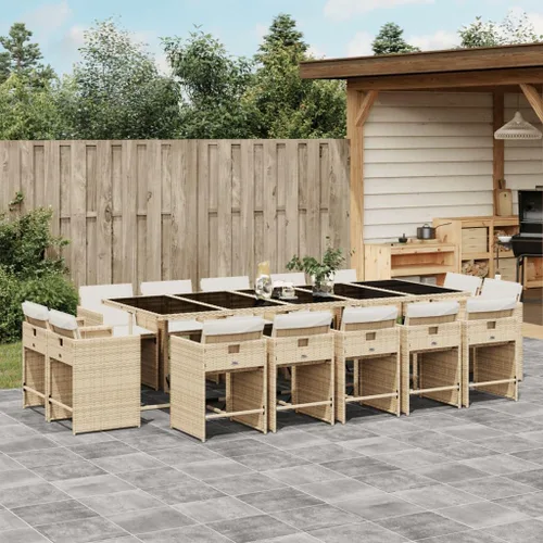 Vista 27 de 9-Piece Patio Dining Set with Cushions Beige Poly Rattan Outdoor Furniture for Garden Backyard Balcony – Foldable Chairs Space Saving Design