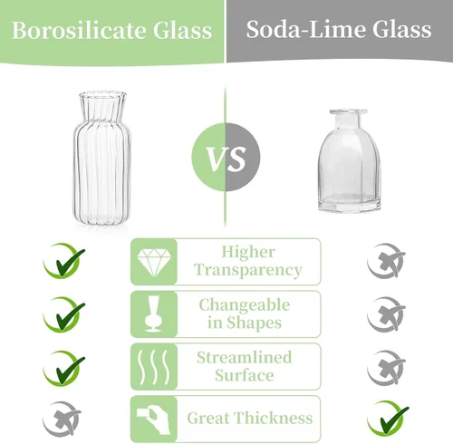 Vista 6 de Juego de jarrones de botones de vidrio transparente moderno: Glasseam 4 piezas de jarrones pequeños de flores para centros de mesa hechos a mano