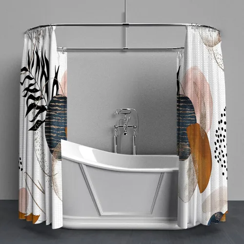 Vista 3 de Yeele Cortina de ducha bohemia de 71 x 71 pulgadas, cortinas de baño geométricas abstractas retro, arte estético, juegos de baño únicos