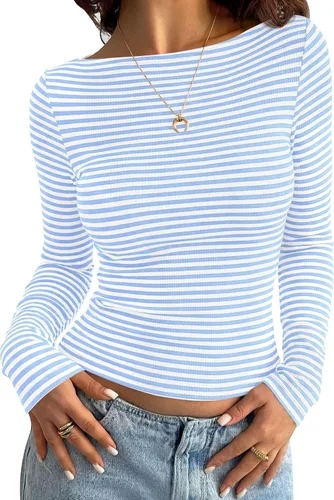 Vista 14 de PRETTYGARDEN Camisas de manga larga a rayas para mujer, tops lindos de Rayas Beige Marrón
