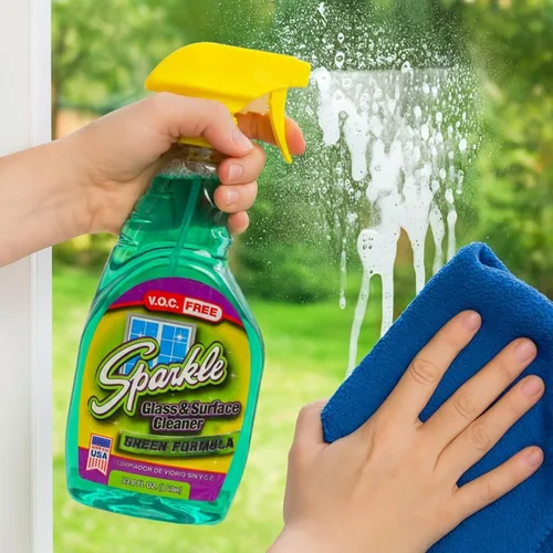 Vista 5 de Sparkle Spray limpiador de vidrio, nueva fórmula verde, libre de V.O.C, no deja rayas, botella de spray de 33.8 onzas líquidas (paquete de 1)