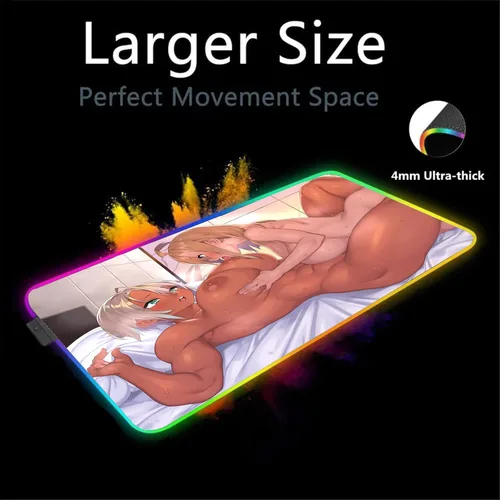 Vista 2 de Mouse Pads Anime Girl Sexy Butt RGB Gaem Mouse Pad LED Light Desk Mat XXL Computer Mousepads Back Light Keyboard Cover Table Mause Gaming Carpet