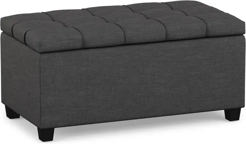 Vista 15 de SIMPLIHOME Sienna - Otomana de almacenamiento de tela con aspecto de lino Gris (Dove Grey)
