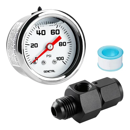Vista 14 de SENCTRL Kit de manómetro de presión de combustible de 15 PSI para línea de combustible de 3/8, esfera negra, motores de carburador, motores