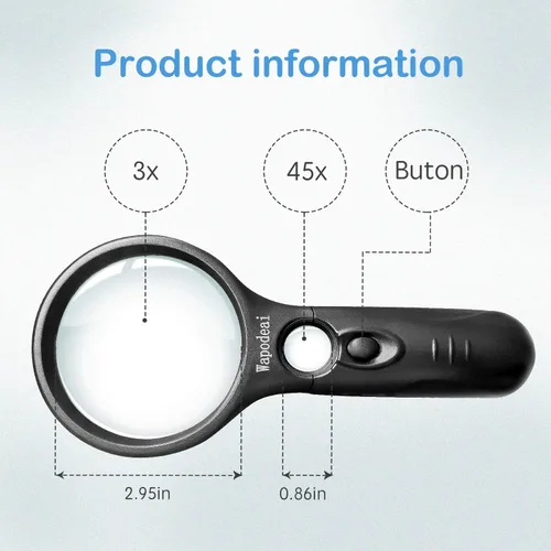Vista 2 de Wapodeai 3X 45X Alta Ampliación, Adecuado para Leer Apto para joyería, Lnspection, Science (negro)