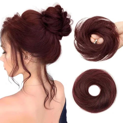 Vista 21 de Moño de Cabello Humano 100%, Moño Desordenado Pieza de Cabello Extensiones de Cabello Humano Real Moño de Cabello Rizado Natural Piezas de Cabello