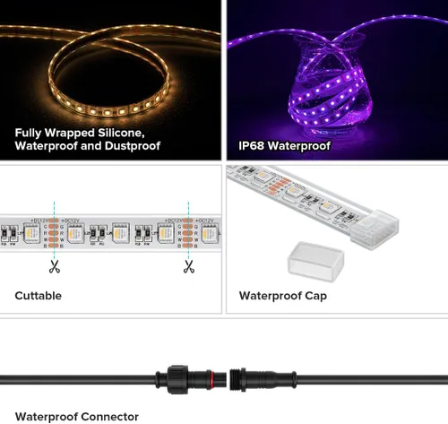 Vista 3 de BTF-LIGHTING Tira de luz LED IP68 impermeable para exterior RGBW 5050SMD RGB+Blanco cálido (3000K-3500K) 4 colores en 1 CC12V 16.4 pies 5m 60LED/m