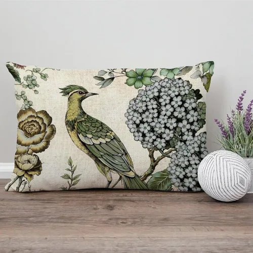 Vista 161 de ArogGeld Funda de cojín con flores verdes y blancas con flores grises y negras y hojas verdes en estilo chinoiserie, funda de almohada cuadrada