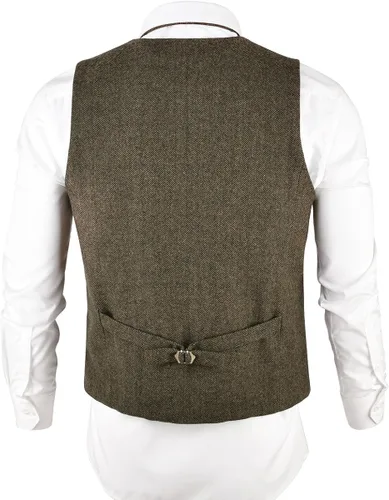 Vista 3 de VOBOOM - Chaleco entallado de mezcla de lana para hombre, con diseño de espiguilla, de tweed