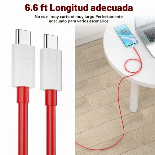 Vista 5 de Jelanry Paquete de 2 cables USB C a USB C de 6.6 pies para OnePlus 10T 9 9Pro 8T 65W Warp Charge Cable de carga súper rápida para Samsung S26 S25
