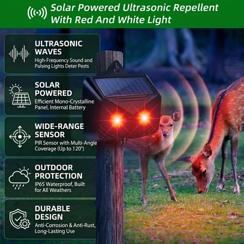 Vista 5 de Repelente solar nocturno de animales para exteriores (paquete de 4), disuasorio de coyote y repelente de mofetas para patio, luces depredadoras