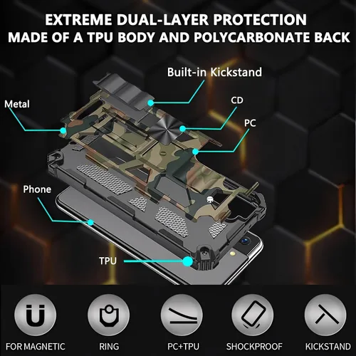 Vista 5 de CCSmall Funda de camuflaje para Samsung Galaxy A13, de grado militar, a prueba de golpes, resistente, funda protectora para teléfono con soporte