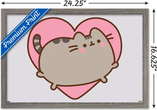Vista 3 de Trends International Pusheen - Póster de pared de corazón, 22.4 pulgadas de largo x 14.7 pulgadas, versión enmarcada en madera de granero