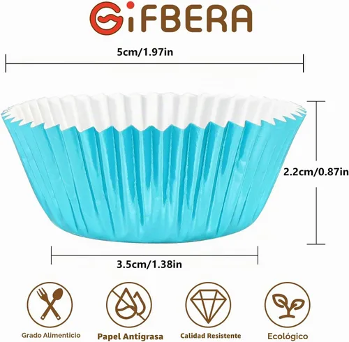 Vista 2 de GiFBERA 300 unidades de forros de magdalenas de papel de aluminio mini metálicos, forros de magdalenas de papel de aluminio para muffins, tazas