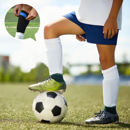 Vista 9 de Artibetter 2 pares de espinilleras de fútbol para niños con correas ajustables, equipo de fútbol perforado transpirable para niños y niñas,