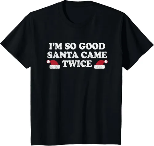 Vista 40 de Camiseta de Navidad con texto en inglés "I'm so good Santa came tware" Negro