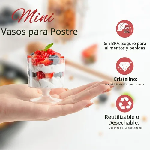 Vista 3 de Zezzxu Mini Copas de Postre de 2 oz con Cucharas, Paquete de 100 Copas Desechables para Aperitivos Copas de Mousse Copas Pequeñas de Plástico tipo