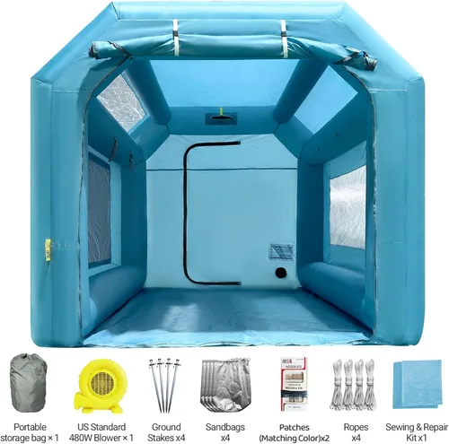 Vista 7 de OZIS Cabina de Pintura Inflable de 10.8x8.2x7.2 Pies con Sistema de Filtro de Aire Cabina de Pulverización Portátil con Soplador para Pintura DIY