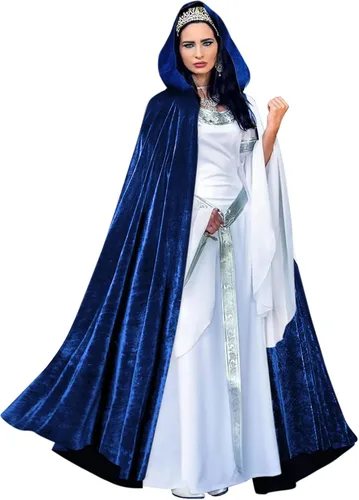 Vista 6 de HOMELEX Capa de terciopelo de bruja negra, disfraz medieval renacentista con capucha de Maléfica para Halloween