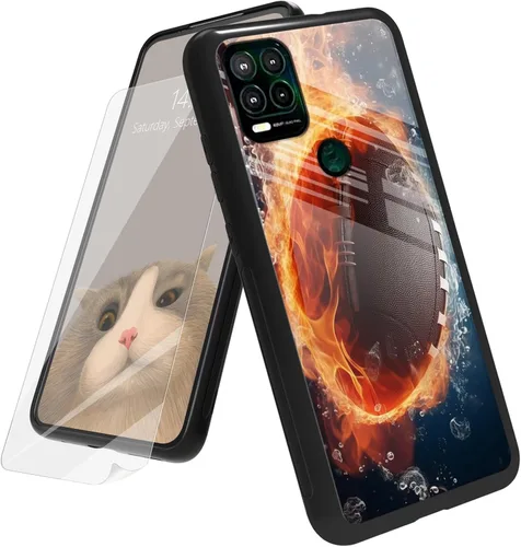 Vista 103 de Funda para Motorola Moto G Play 4G 2024 con protector de pantalla, parte trasera de vidrio templado + funda de silicona suave TPU absorción