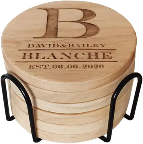 Vista 12 de Posavasos de madera personalizados para bebidas, grabado personalizado, monograma, grandes regalos para familiares, amigos o para ti mismo