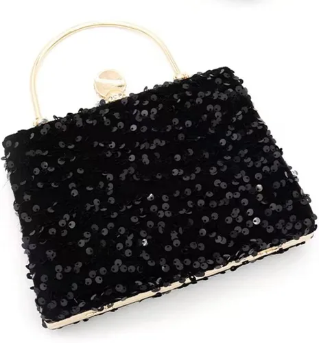 Vista 7 de IAMUHI Pequeño bolso de mano de lentejuelas con asa superior, bolso de noche, mini bolso cruzado cuadrado de hombro